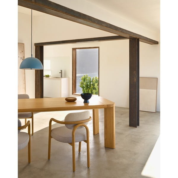 Natúr színű bővíthető étkezőasztal tölgyfa dekoros asztallappal 100x200 cm Jondal – Kave Home-image-1