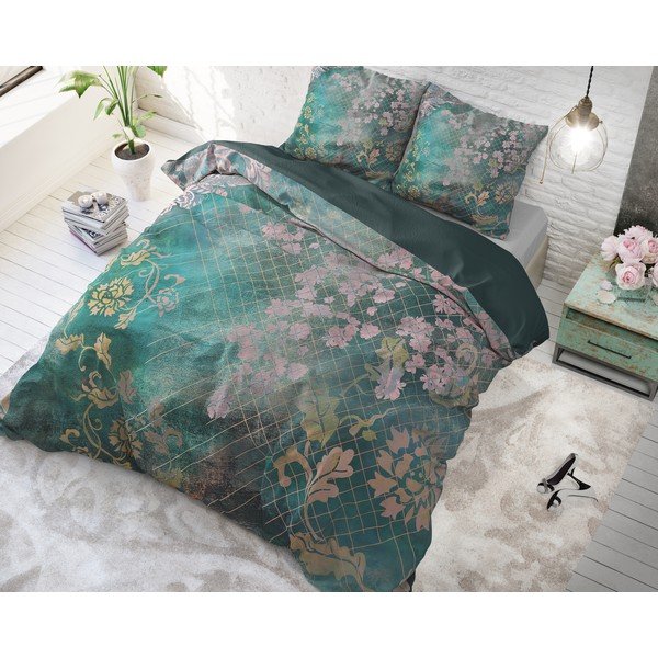 Tiran Flower zöld egyszemélyes pamut ágyneműhuzat, 140 x 200 cm - Pure Cotton-image-1
