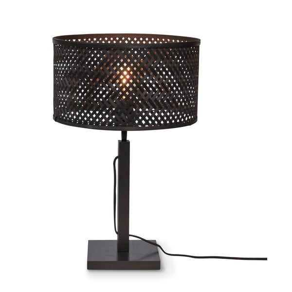 Fekete asztali lámpa bambusz búrával (magasság 38 cm) Java – Good&Mojo