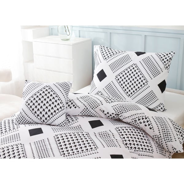 Fekete-fehér egyszemélyes háromrészes mikroszatén ágyneműhuzat 140x200 cm Roberto – My House-image-2