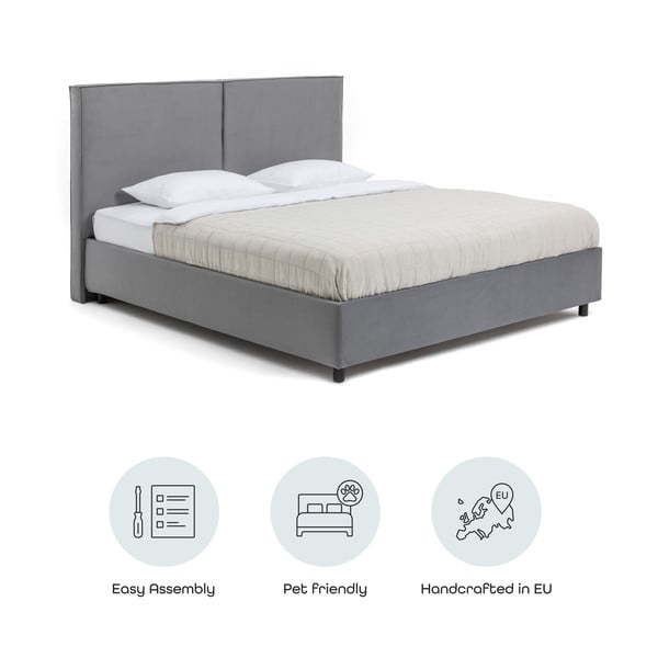 Szürke kárpitozott ágyneműtartós franciaágy ágyráccsal 180x200 cm Myra Bold – Bonami Selection-image-4