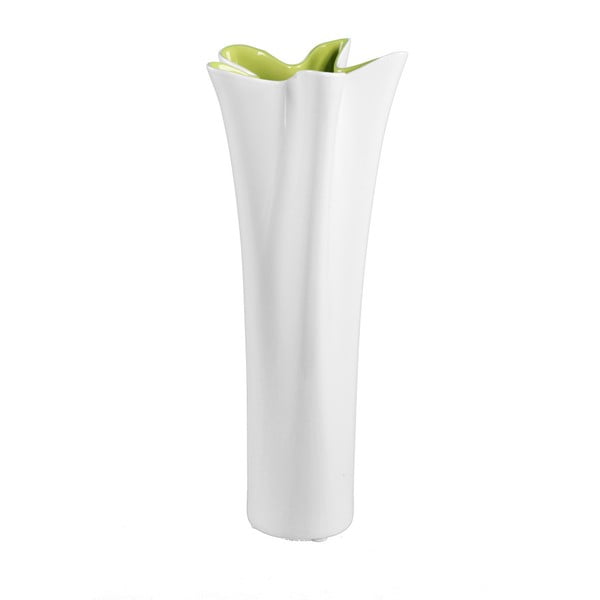 Mica fehér kerámia váza zöld részletekkel, magasság 54,5 cm - Mauro Ferretti