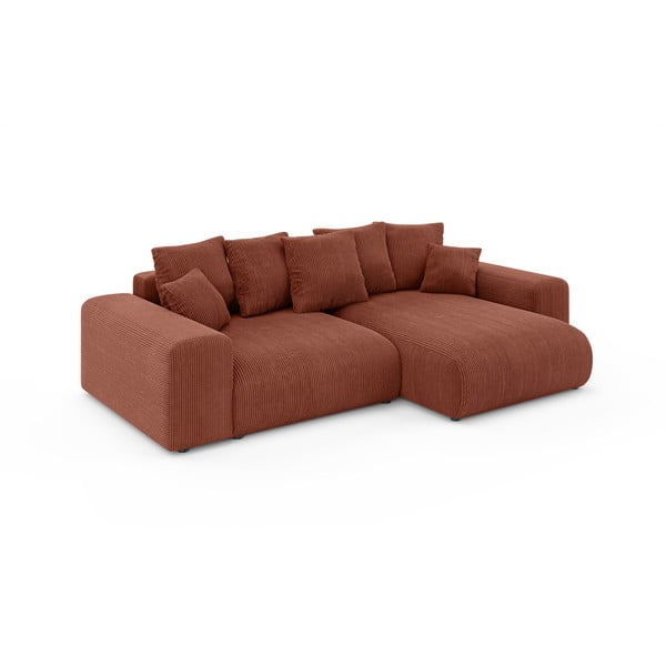 Téglavörös kordbársony kinyitható tárolóhelyes sarokkanapé (variálható sarok) Luma – Ropez-image-2