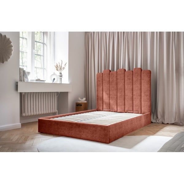 Téglavörös kárpitozott franciaágy tárolóhellyel, ágyráccsal 160x200 cm Dreamy Aurora – Miuform-image-1