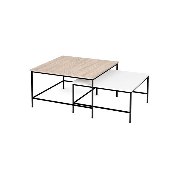 Fehér-natúr színű dohányzóasztal szett tölgyfa dekoros asztallappal 2 db-os 80x80 cm  Fiorenza – Marckeric-image-3