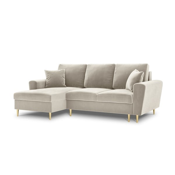 Bézs bársony kinyitható tárolóhelyes sarokkanapé (bal oldali-heverő résszel) Kyoto – Cosmopolitan Design-image-4