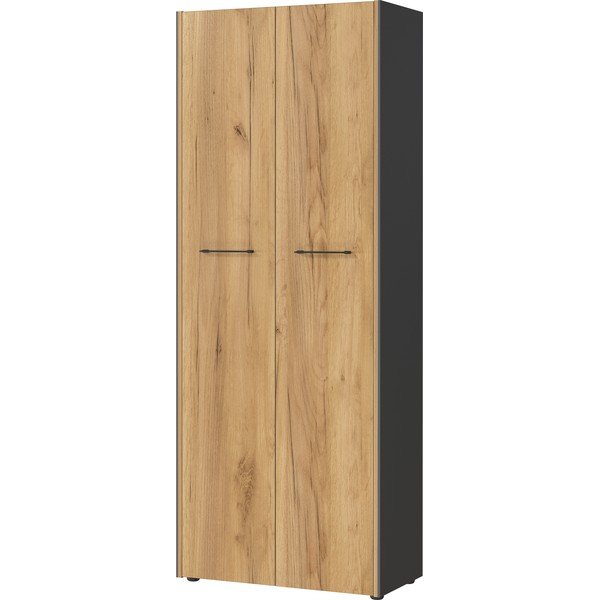 Antracitszürke-natúr színű ruhásszekrény tölgyfa dekorral 75x196x40 cm Podium – Germania-image-4