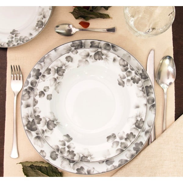 Fehér-világosszürke porcelán desszertes tányér készlet 6 db-os ø 19 cm Foliage gray – Villa Altachiara-image-3