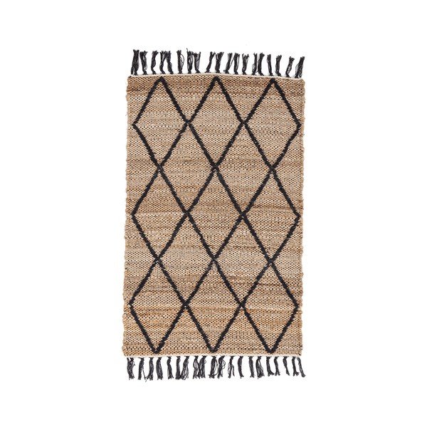 Fekete-natúr színű kézi szövésű juta szőnyeg 60x90 cm Shaila – Yes Everyday