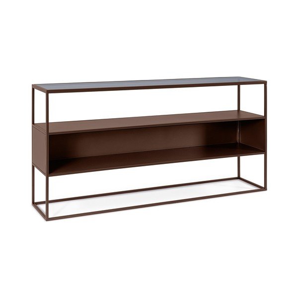 Sötétbarna konzolasztal üveg asztallappal 30x140 cm Godric – Bizzotto-image-2