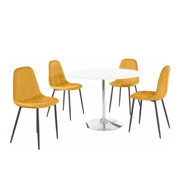 Terri kerek étkezőasztal és 4 részes citromsárga szék szett - Støraa