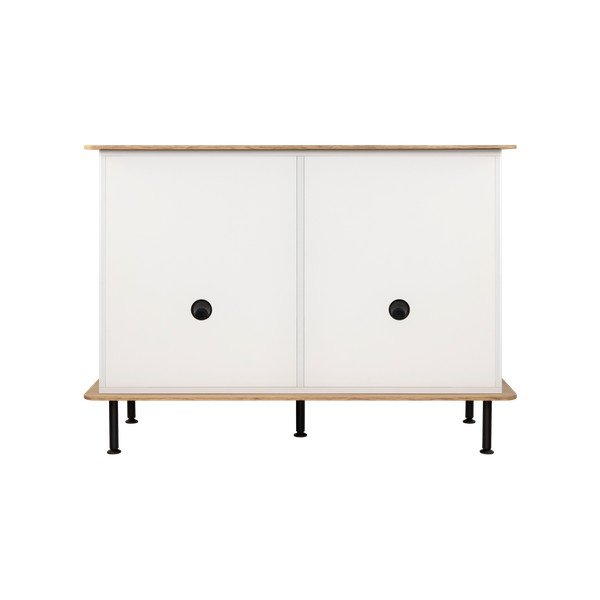 Szürkésbézs komód kábellyukkal tölgyfa dekorral 120x88x50 cm Suumo – noo.ma-image-4