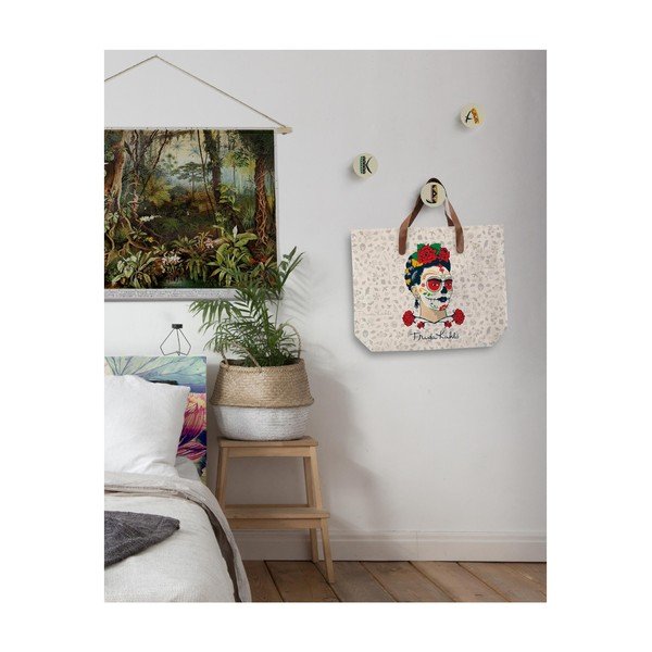 Frida Skull vászontáska műbőr pánttal, 55 x 40 cm - Madre Selva-image-1