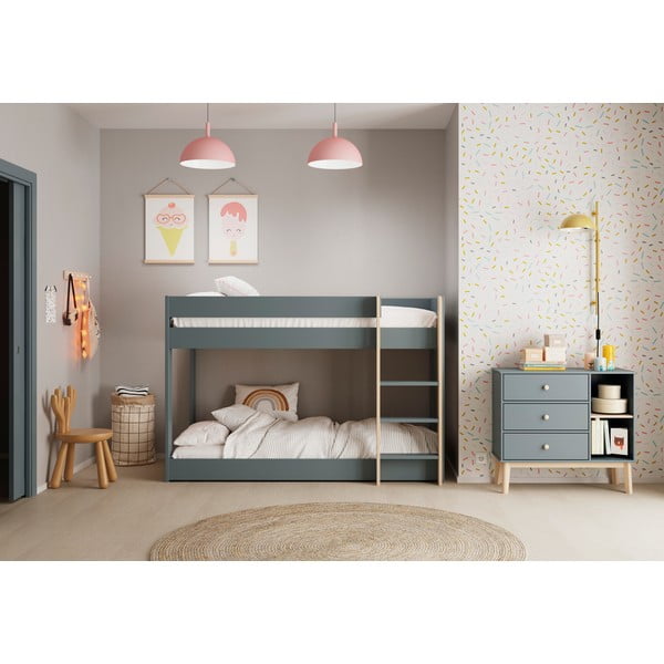 Szürkészöld emeletes gyerekágy ágyráccsal 90x190 cm Angel – Marckeric-image-1