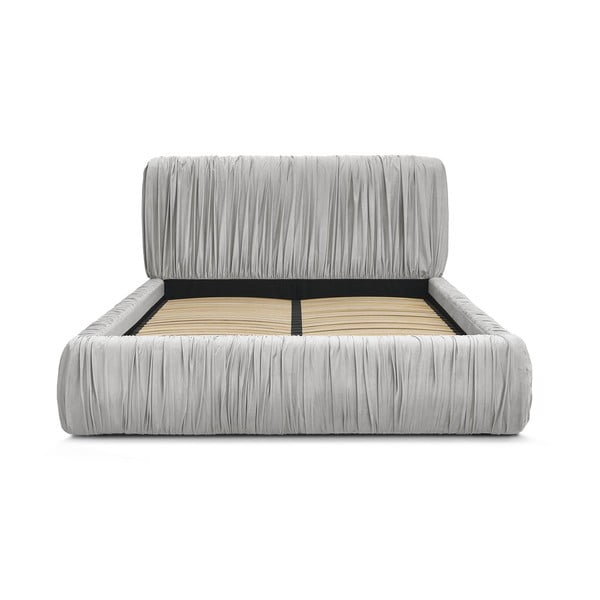 Szürke kárpitozott ágyneműtartós franciaágy ágyráccsal 160x200 cm Blair – Bobochic Paris-image-4