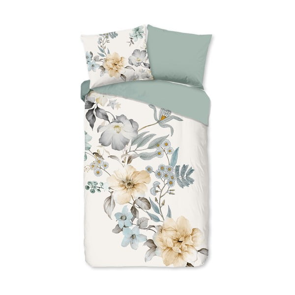 Zöld-krémszínű egyszemélyes-hosszabbított pamut ágyneműhuzat 140x220 cm Celina – Good Morning