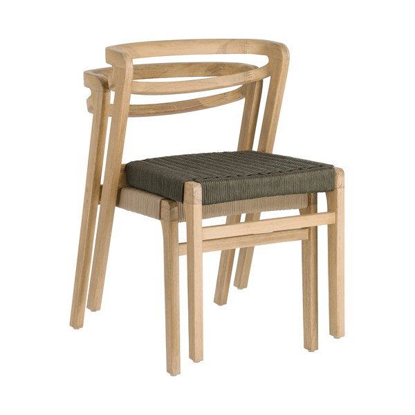 Ezilda eukaliptuszfa kerti szék sötétzöld húrozással - Kave Home-image-4