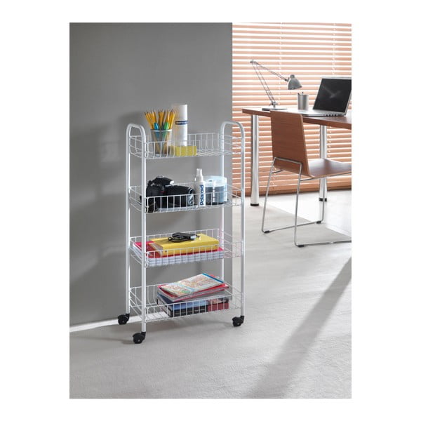 Fehér fém gurulós polcos állvány 41x84 cm Pisa – Metaltex-image-4