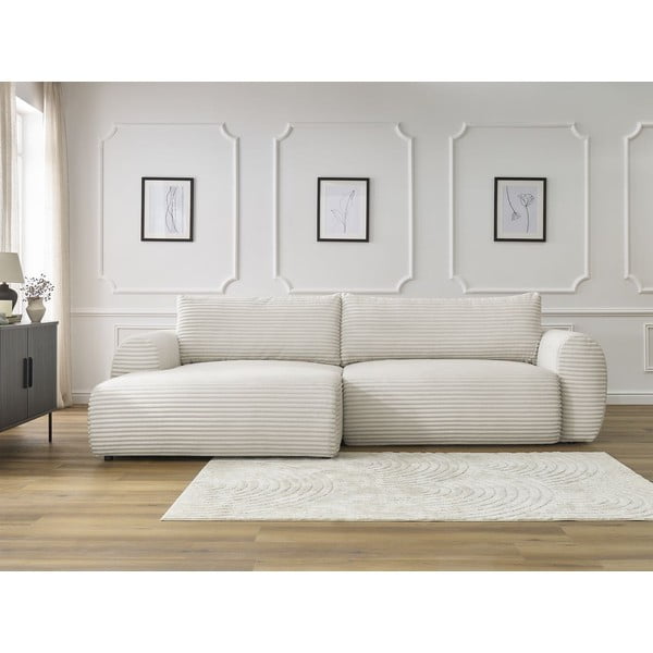 Krémszínű kordbársony kinyitható sarokkanapé (bal oldali) Lucien – Bobochic Paris-image-1
