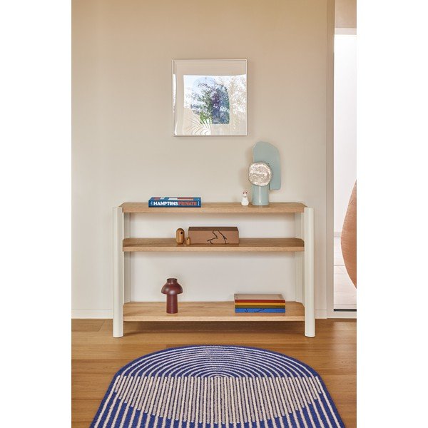 Krémszínű-világos natúr színű polcos állvány tölgyfa dekorral 126x84x43 cm Bona – Teulat-image-1