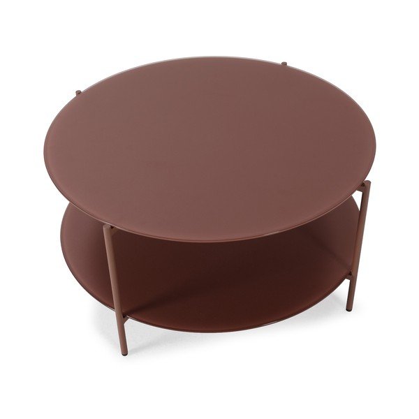 Terrakotta színű kerek dohányzóasztal üveg asztallappal ø 83 cm Davi – MOME-image-2
