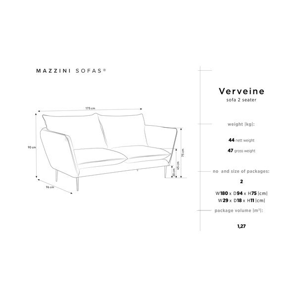 Verveine szürke kanapé, szélesség 175 cm - Mazzini Sofas-image-3