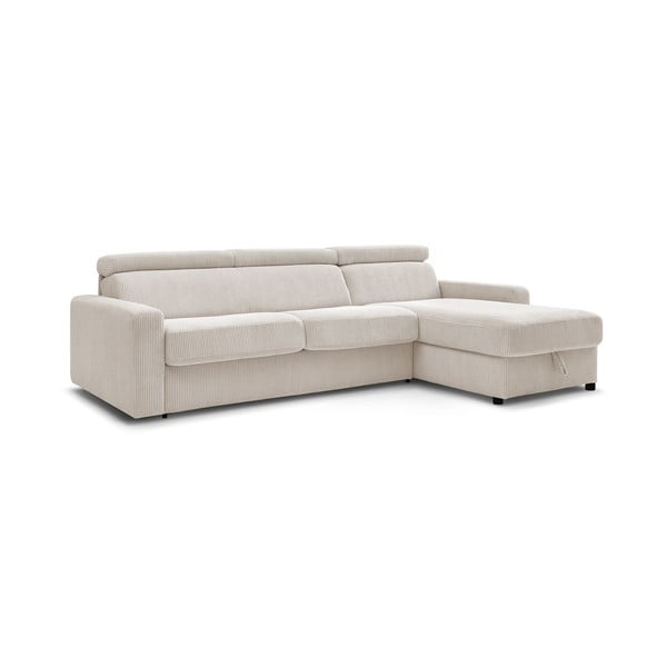 Krémszínű kordbársony kinyitható sarokkanapé (variálható) Monaco – Bobochic Paris-image-4