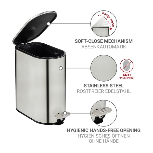 Matt ezüstszínű rozsdamentes acél pedálos szemetes 5 l Collungo – Wenko-image-3