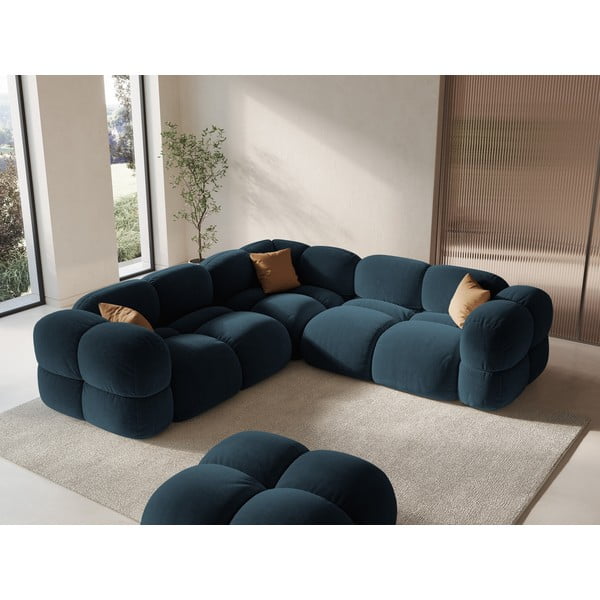 Sötétkék bársony sarokkanapé Loretto – Cosmopolitan Design-image-1