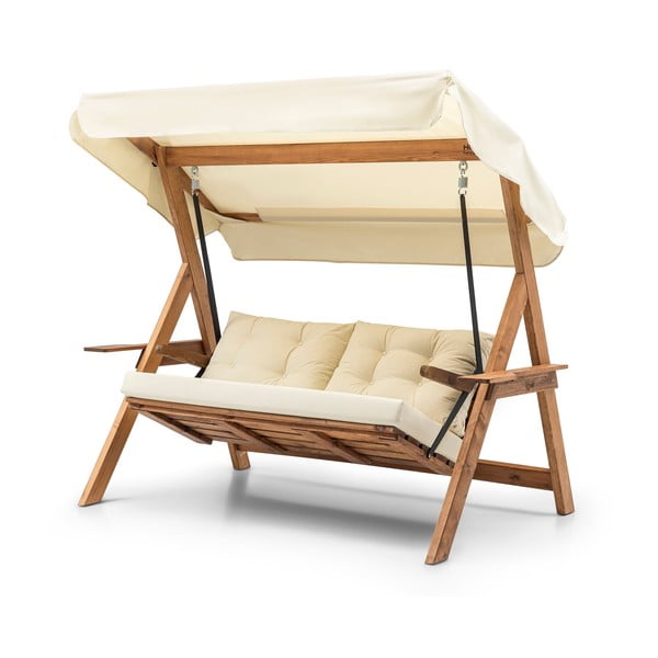 Krémszínű-natúr színű tömörfa kerti hintaágy Galata – Floriane Garden-image-3