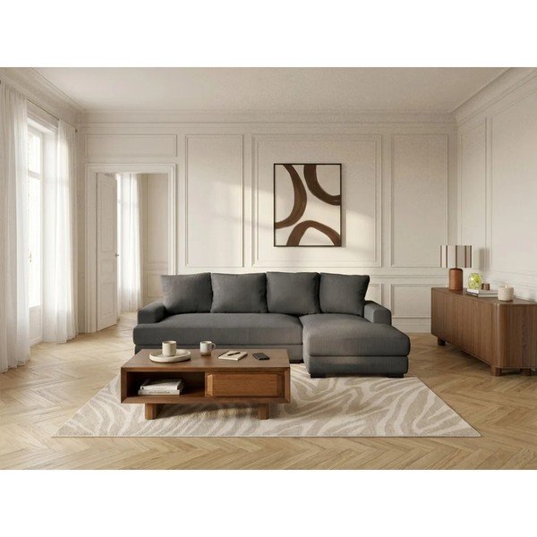 Sötétszürke kordbársony kinyitható-tárolóhelyes sarokkanapé (jobb oldali-heverő résszel) Campi – Bobochic Paris-image-2
