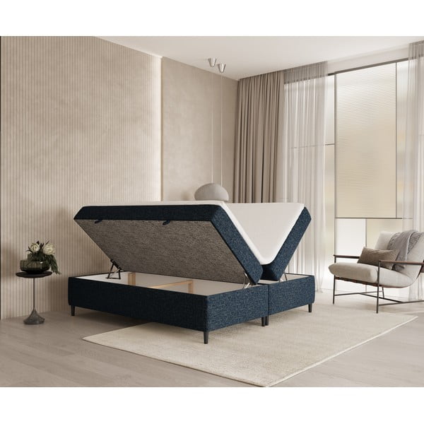 Sötétkék ágyneműtartós boxspring ágy 180x200 cm Araya – Maison de Rêve-image-1