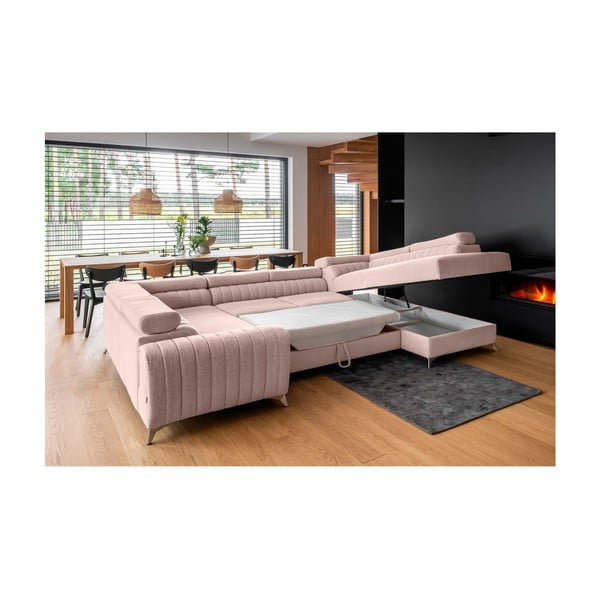 Rózsaszín kinyitható-tárolóhelyes sarokkanapé (jobb oldali-U alakú) Louis – ELTAP-image-4