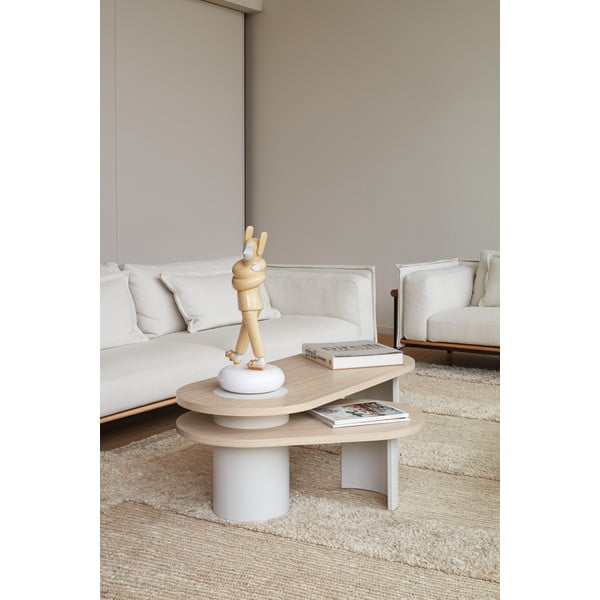 Krémszínű-natúr színű dohányzóasztal kőrisfa dekorral 50x120 cm Nori – Teulat-image-1