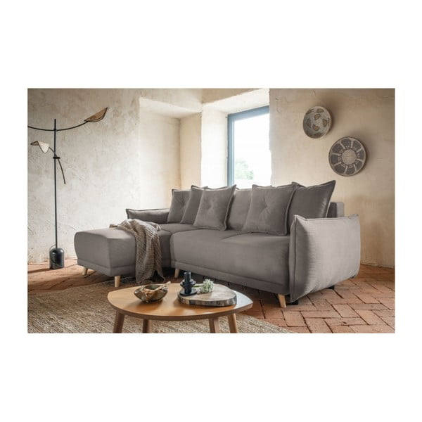 Világosbarna kordbársony kinyitható sarokkanapé (variálható) Lazy Lukka – Miuform-image-1