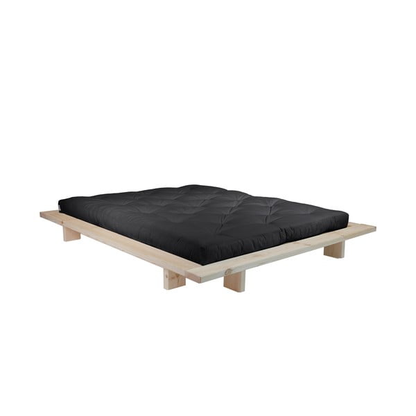 Japan Comfort Mat Raw/Black borovi fenyőfa franciaágy matraccal, 160 x 200 cm - Karup Design