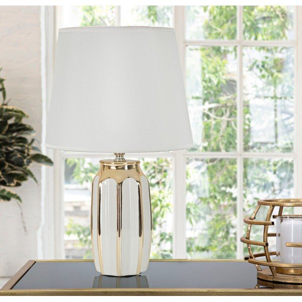 Fehér-aranyszínű kerámia asztali lámpa textil búrával (magasság 40,5 cm) Cassy – Mauro Ferretti-image-1