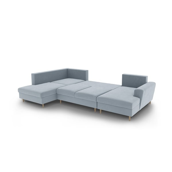 Világoskék bársony kinyitható tárolóhelyes sarokkanapé (bal oldali-U alakú) Kyoto – Cosmopolitan Design-image-3