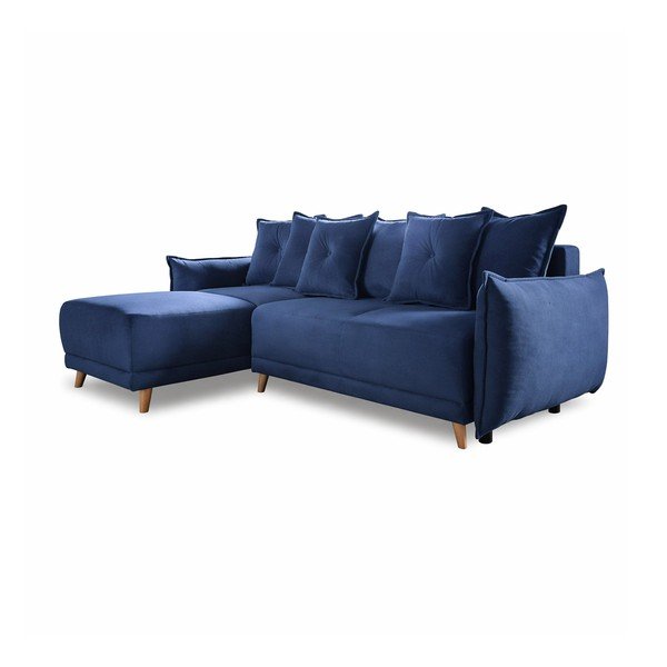 Sötétkék kordbársony kinyitható sarokkanapé (variálható) Lazy Lukka – Miuform