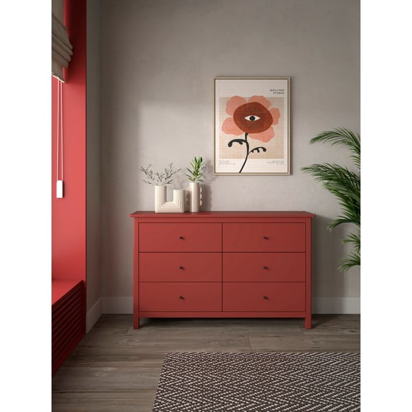 Piros borovi fenyő alacsony komód 130x80 cm Misti – Marckeric-image-1