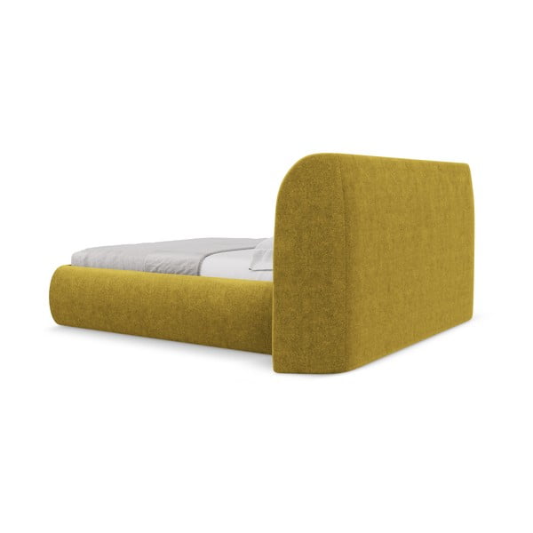 Mustársárga kárpitozott ágyneműtartós franciaágy ágyráccsal 160x200 cm Hauke – Makamii-image-4