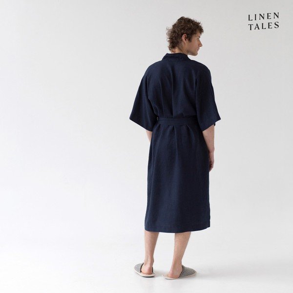 Sötétkék len fürdőköpeny S/M Summer – Linen Tales-image-2