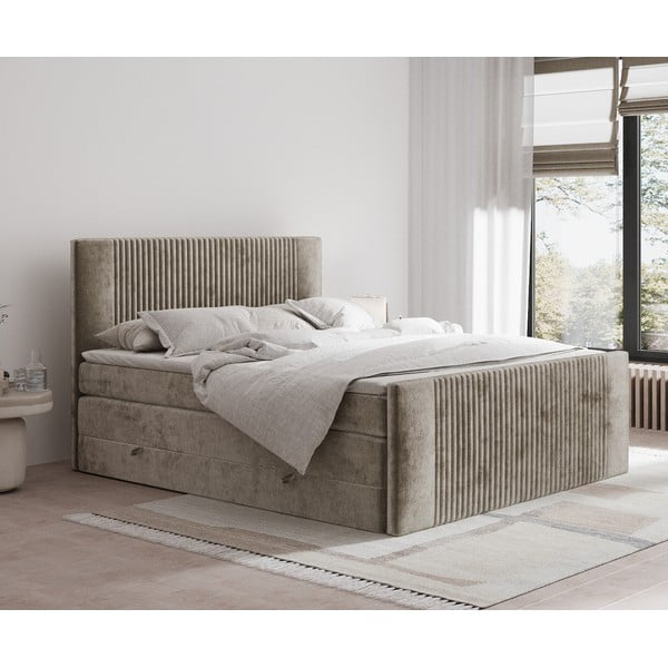 Világosbarna ágyneműtartós boxspring ágy 180x200 cm Bergamo – Maison de Rêve-image-1