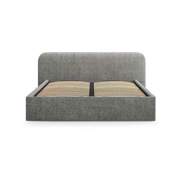 Sötétszürke kárpitozott ágyneműtartós franciaágy ágyráccsal 160x200 cm Elizabeth – Micadoni -image-4