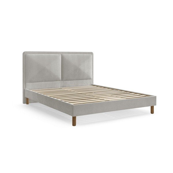 Szürke kárpitozott kárpitozott franciaágy ágyráccsal 140x190 cm Mara – Bobochic Paris