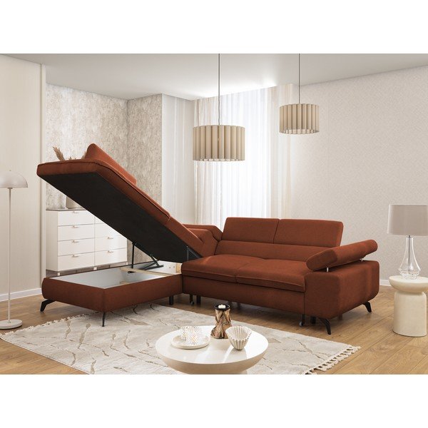 Terrakotta színű zsenília sarokkanapé (bal oldali-L alakú) Marbeya  – Ropez-image-4