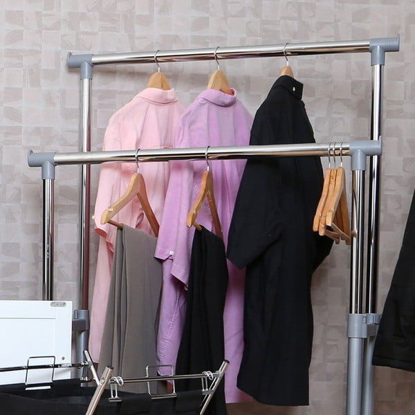 Ezüstszínű fém teleszkópos-gurulós ruhatartó állvány – Premier Housewares-image-1