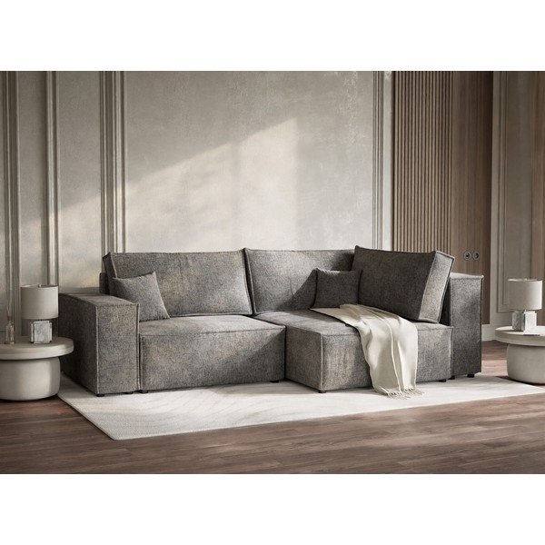 Szürke zsenília kinyitható-tárolóhelyes sarokkanapé (jobb oldali-L alakú) Tonga – Maison de Rêve-image-4