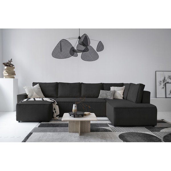 Antracitszürke kordbársony kinyitható sarokkanapé (jobb oldali-U alakú) Brave Dave – Miuform-image-3