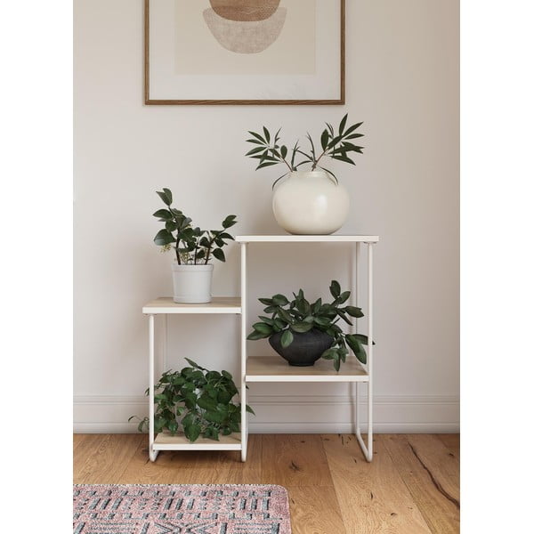 Fehér-natúr színű konzolasztal kőrisfa dekoros asztallappal 35x67 cm Dante – Støraa-image-2